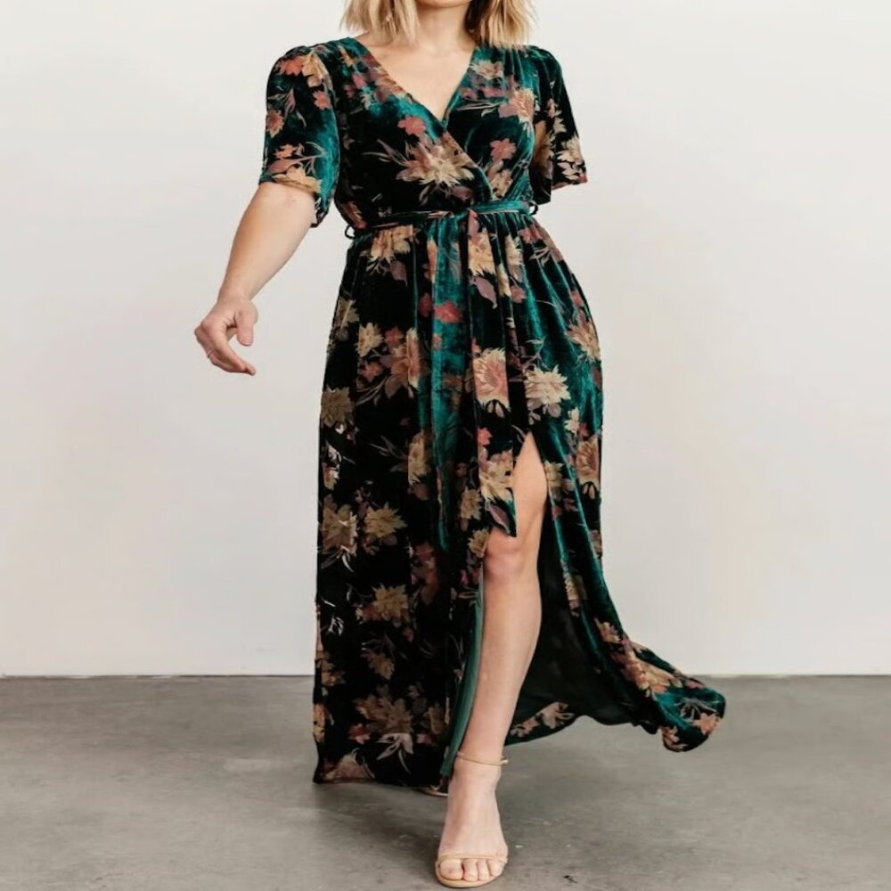 EUC Baltic Born Jade Floral "Uma" Velvet Maxi Dress - Picture 1 of 13